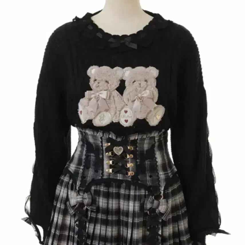 [BUNJANG] Liz Lisa Twin Bear Knit Sweater Black / 정품)리즈리사 트윈베어 니트 블랙 지뢰계 양산형 리즈리사 시허니 마즈