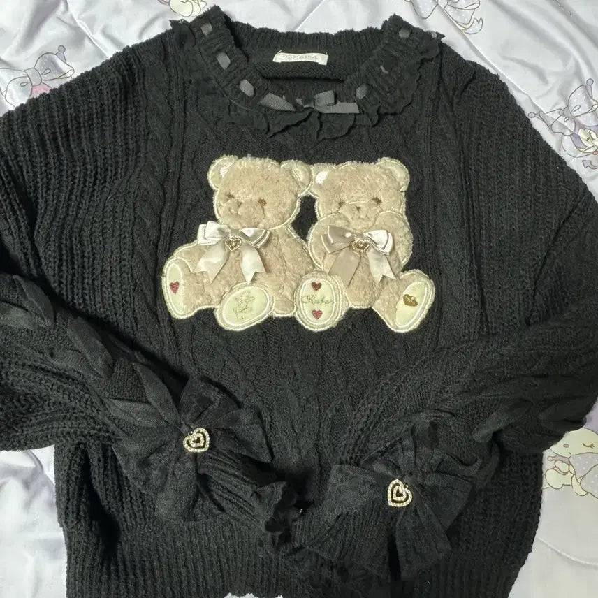 [BUNJANG] Liz Lisa Twin Bear Knit Sweater Black / 정품)리즈리사 트윈베어 니트 블랙 지뢰계 양산형 리즈리사 시허니 마즈