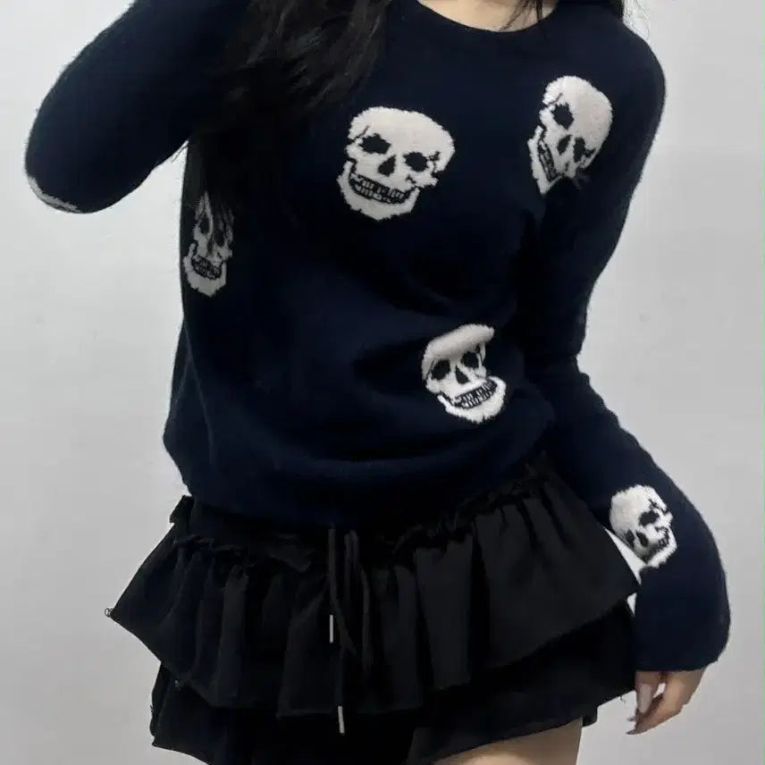 [BUNJANG] Skull Cashmere Skull Pattern Cashmere Knit Sweater / [XS]스컬 캐시미어 매장판 해골 패턴 캐시미어100% 니트