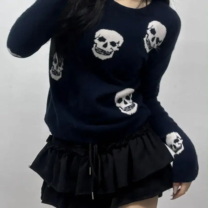 [BUNJANG] Skull Cashmere Skull Pattern Cashmere Knit Sweater / [XS]스컬 캐시미어 매장판 해골 패턴 캐시미어100% 니트