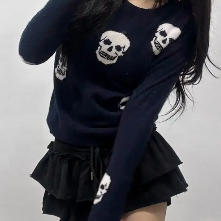 [BUNJANG] Skull Cashmere Skull Pattern Cashmere Knit Sweater / [XS]스컬 캐시미어 매장판 해골 패턴 캐시미어100% 니트