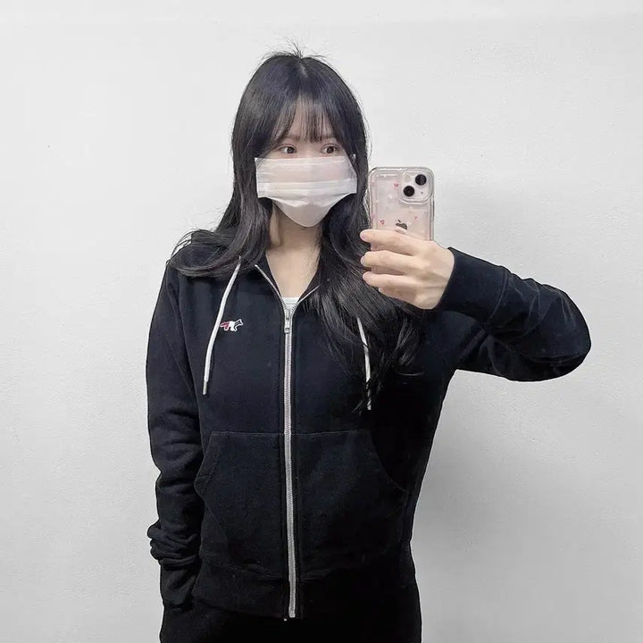 [BUNJANG] Maison Kitsune Triple Color Fox Hooded Zip-up Black / 메종키츠네 트리플 컬러 폭스 후드집업 블랙