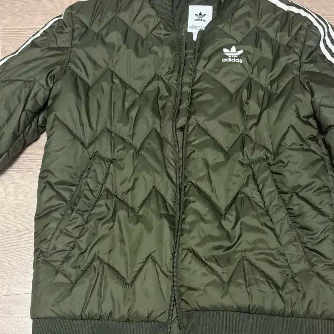 [BUNJANG] Adidas Quilted Padded Jumper Khaki / 아디다스 3선 퀼팅 패딩 점퍼 카키
