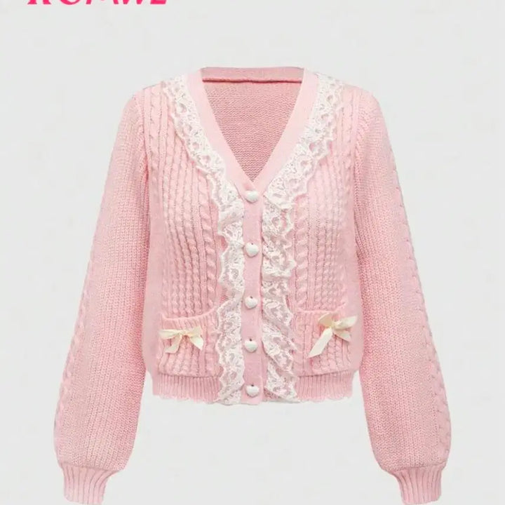 [BUNJANG] ROMWE Pink Ribbon Lace Cardigan / ROMWE 롬위 핑크 리본 레이스 가디건 갸루 양산형 리즈리사 쉬인