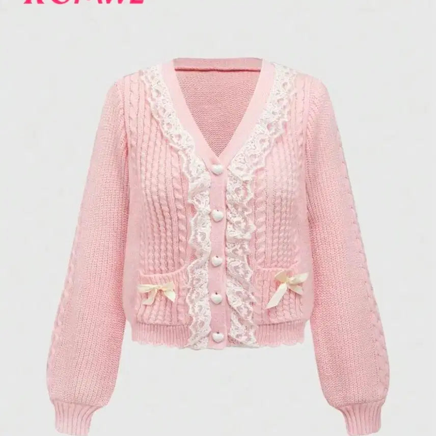 [BUNJANG] ROMWE Pink Ribbon Lace Cardigan / ROMWE 롬위 핑크 리본 레이스 가디건 갸루 양산형 리즈리사 쉬인