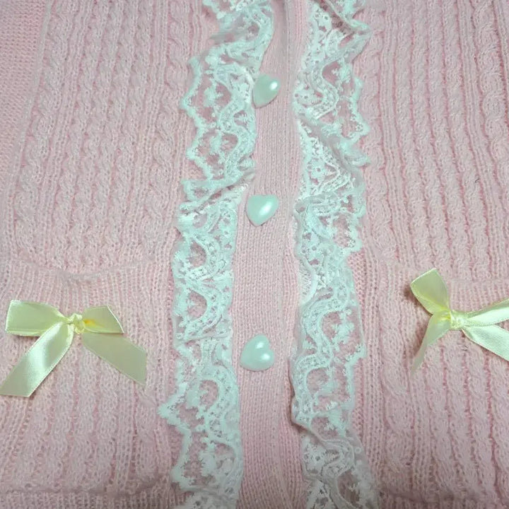 [BUNJANG] ROMWE Pink Ribbon Lace Cardigan / ROMWE 롬위 핑크 리본 레이스 가디건 갸루 양산형 리즈리사 쉬인