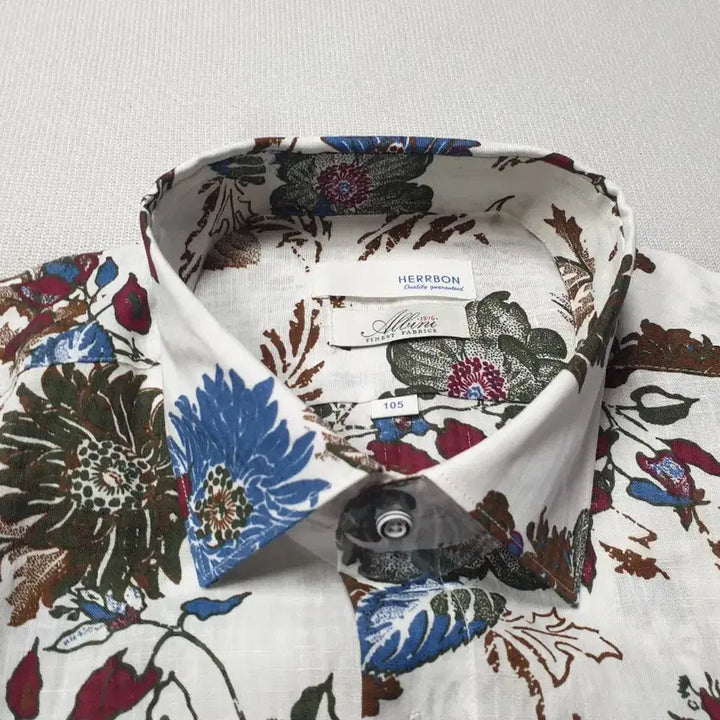[BUNJANG] Herborn Linen Floral Short Sleeve Shirt White 105 / 헤르본 린넨 꽃무늬 반팔 셔츠 화이트 105