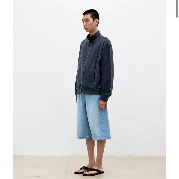 [BUNJANG] Cour Washed Cotton Stand Collar Mixed Zip-up Jacket / [L] 쿠어 워시드 코튼 스탠드 카라 믹스드 집업 워시드차콜그레이