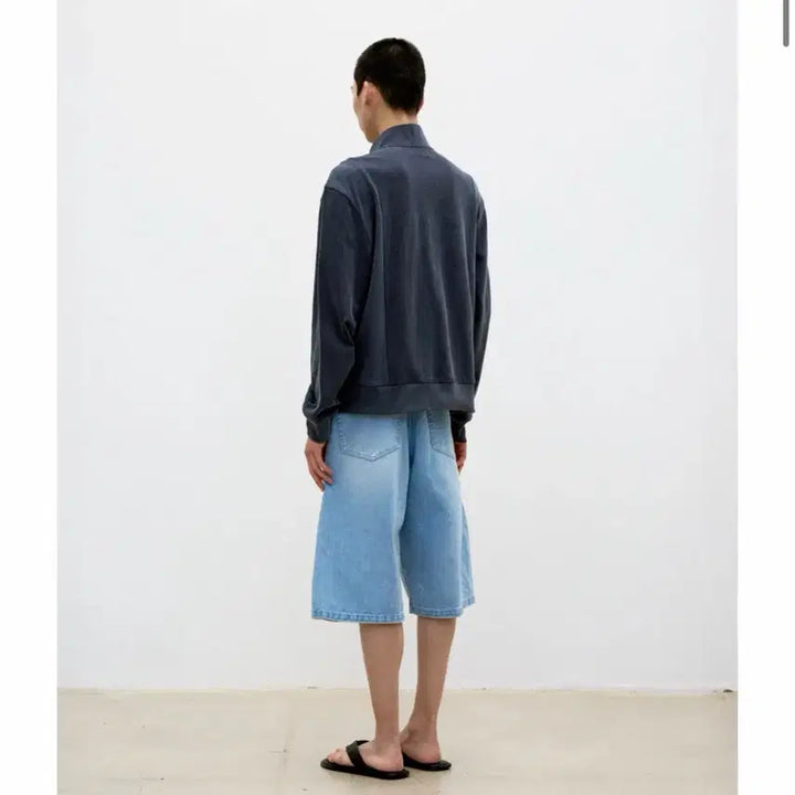 [BUNJANG] Cour Washed Cotton Stand Collar Mixed Zip-up Jacket / [L] 쿠어 워시드 코튼 스탠드 카라 믹스드 집업 워시드차콜그레이