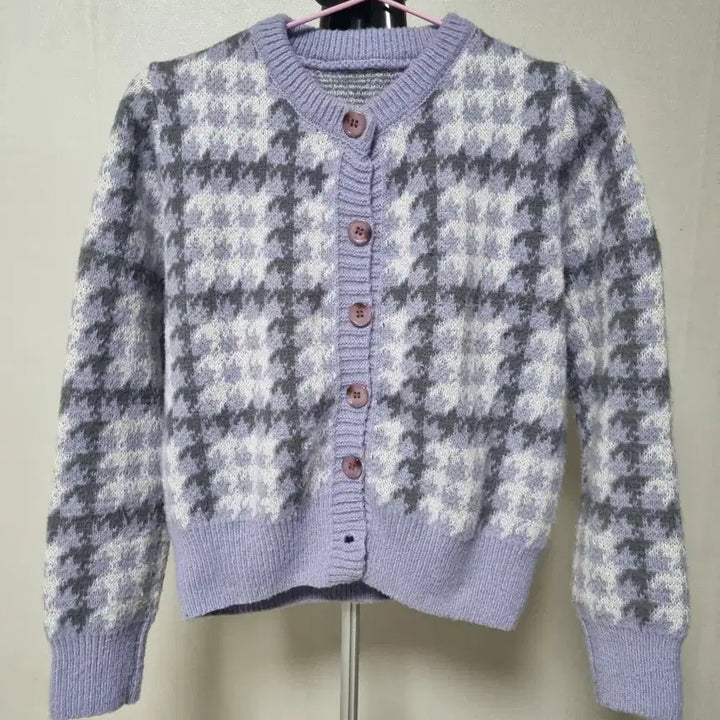 [BUNJANG] Purple Check Button Knit Cardigan / 연보라색 체크 단추 니트 가디건 상의
