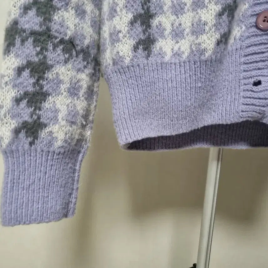 [BUNJANG] Purple Check Button Knit Cardigan / 연보라색 체크 단추 니트 가디건 상의