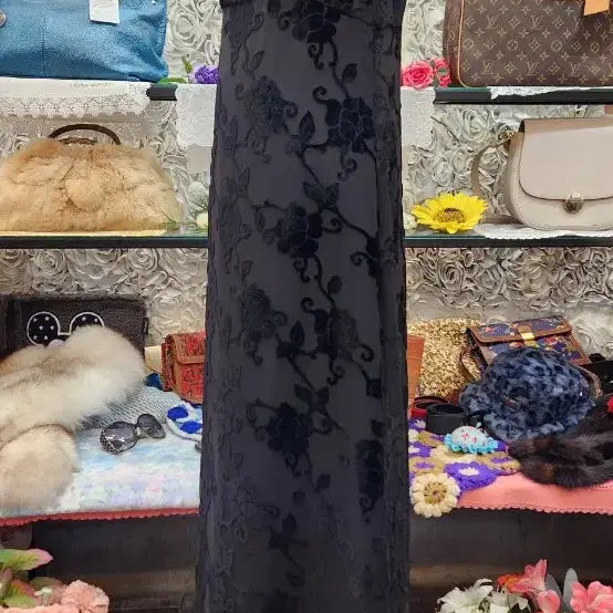 [BUNJANG] CEST LA VIE Black Chiffon Velvet Maxi Dress / CEST LA VIE 고급 맥시 롱원피스 (55 66)