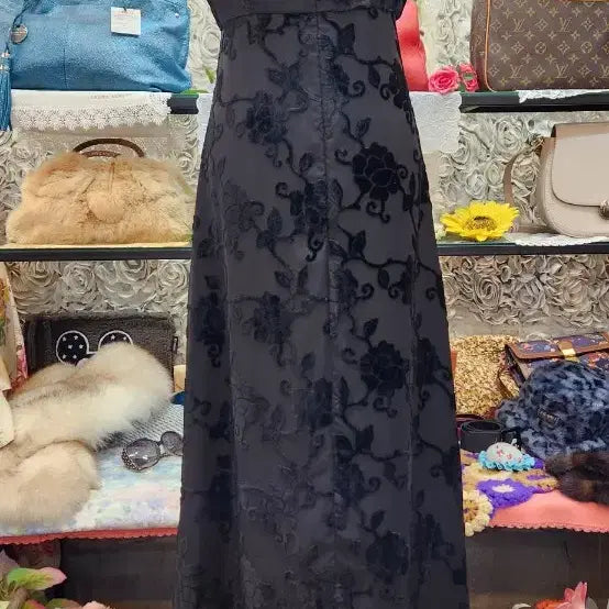 [BUNJANG] CEST LA VIE Black Chiffon Velvet Maxi Dress / CEST LA VIE 고급 맥시 롱원피스 (55 66)