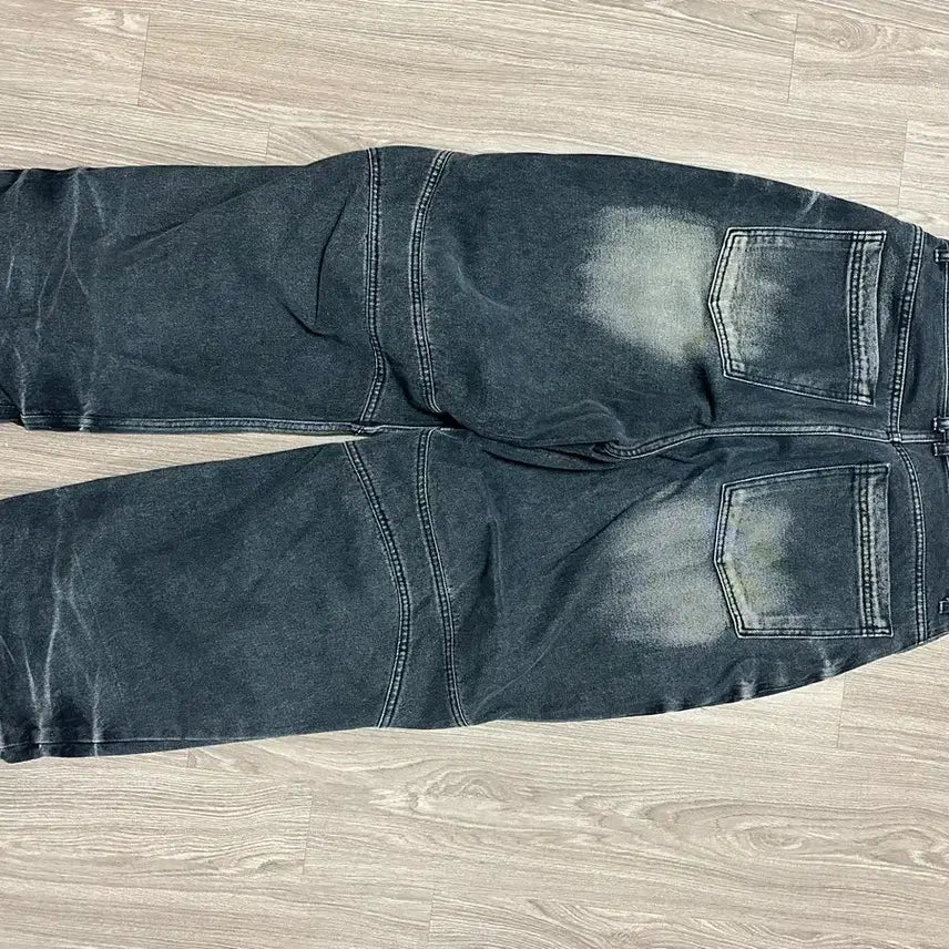 [BUNJANG] Blr Embossed Wave Wide Denim Pants (Blue, S) / Blr 엠보스드 웨이브 와이드 팬츠 블루 S사이즈
