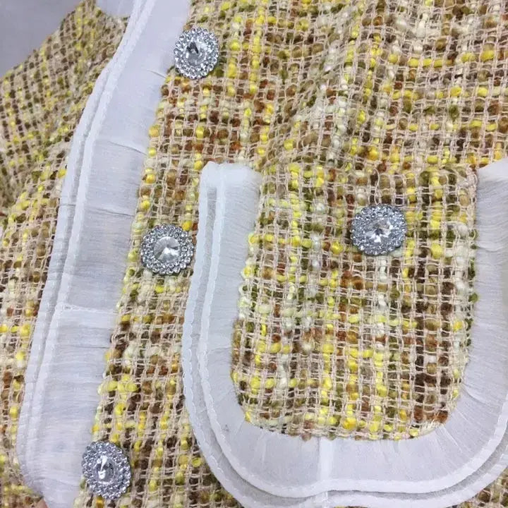 [BUNJANG] Yellow Tweed Mini Dress / 미사용(S)큐빅단추장식 셀포느낌의  옐로우 트위드 미니 원피스
