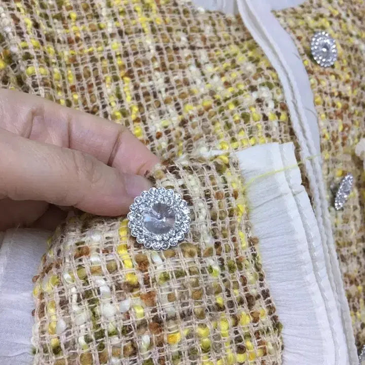 [BUNJANG] Yellow Tweed Mini Dress / 미사용(S)큐빅단추장식 셀포느낌의  옐로우 트위드 미니 원피스