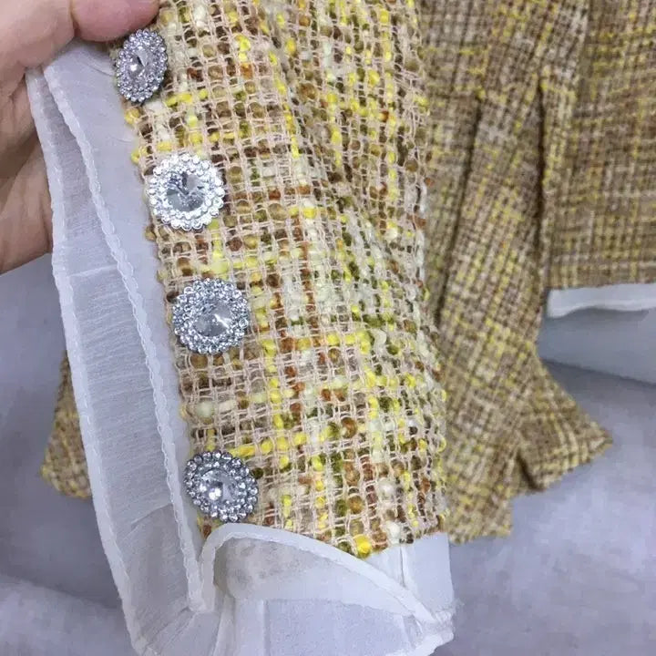 [BUNJANG] Yellow Tweed Mini Dress / 미사용(S)큐빅단추장식 셀포느낌의  옐로우 트위드 미니 원피스