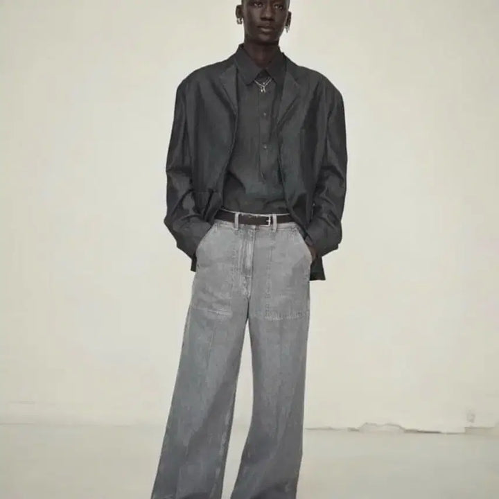 [BUNJANG] Lemaire Loose Fit Denim Pants / 르메르 스톤그레이 루즈팬츠 36