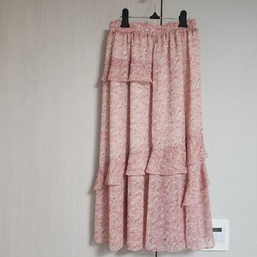 [BUNJANG] Flower Chiffon Tiered Long Skirt / ENC.플라워 쉬폰 캉캉 롱 스커트