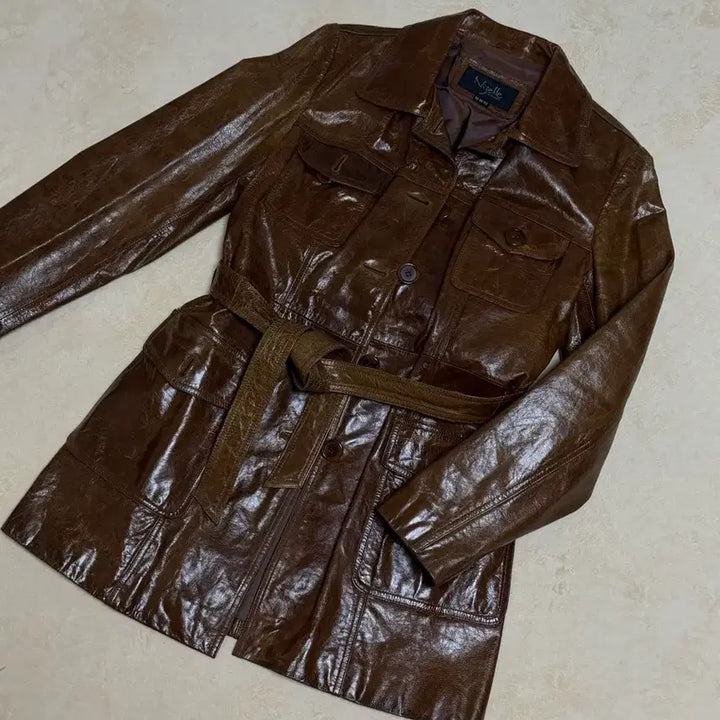 [BUNJANG] Vintage Brown Goatskin Leather Dress Jacket / 빈티지 염소가죽 브라운 레더 원피스 자켓