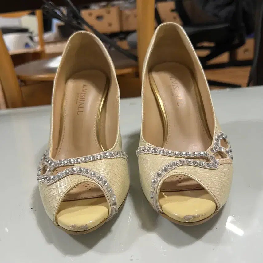 [BUNJANG] MISHALL Cubic Embellished Open Toe Pumps 240 / MISHALL 미샬 큐빅 장식 오픈토 펌프스 부츠 구두 240