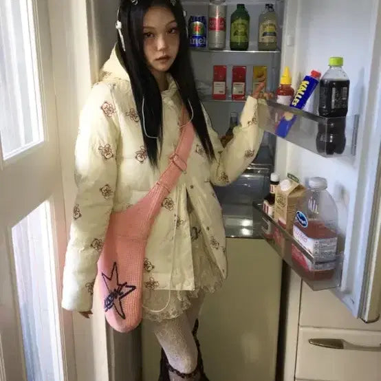 [BUNJANG] Hysteric Glamour Pucker Bear Reversible Padded Jacket / 히스테릭글래머 퍽베어 크림핑크 패딩 리버시블