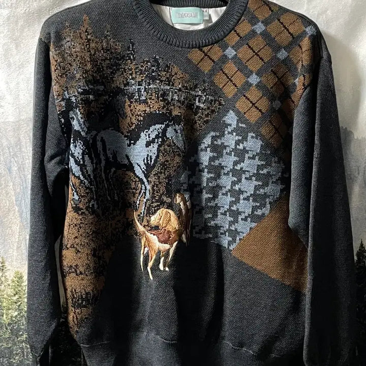 [BUNJANG] XL Embroidered Horse/Dog Logo Knit Sweater / XL 말,강아지 자수 로고 니트