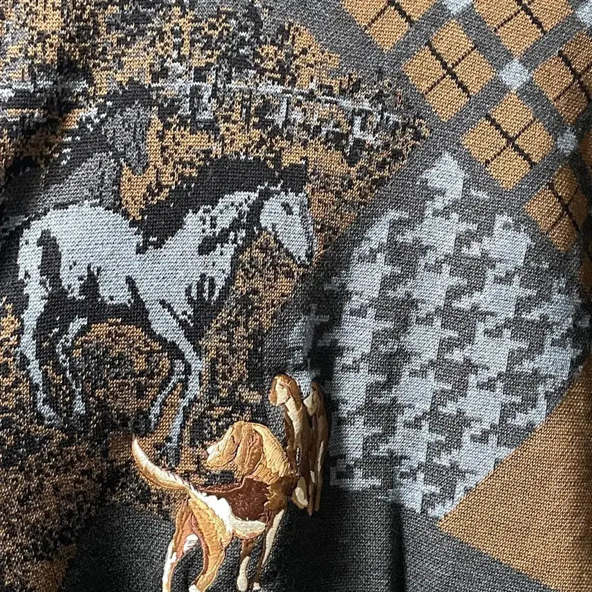 [BUNJANG] XL Embroidered Horse/Dog Logo Knit Sweater / XL 말,강아지 자수 로고 니트