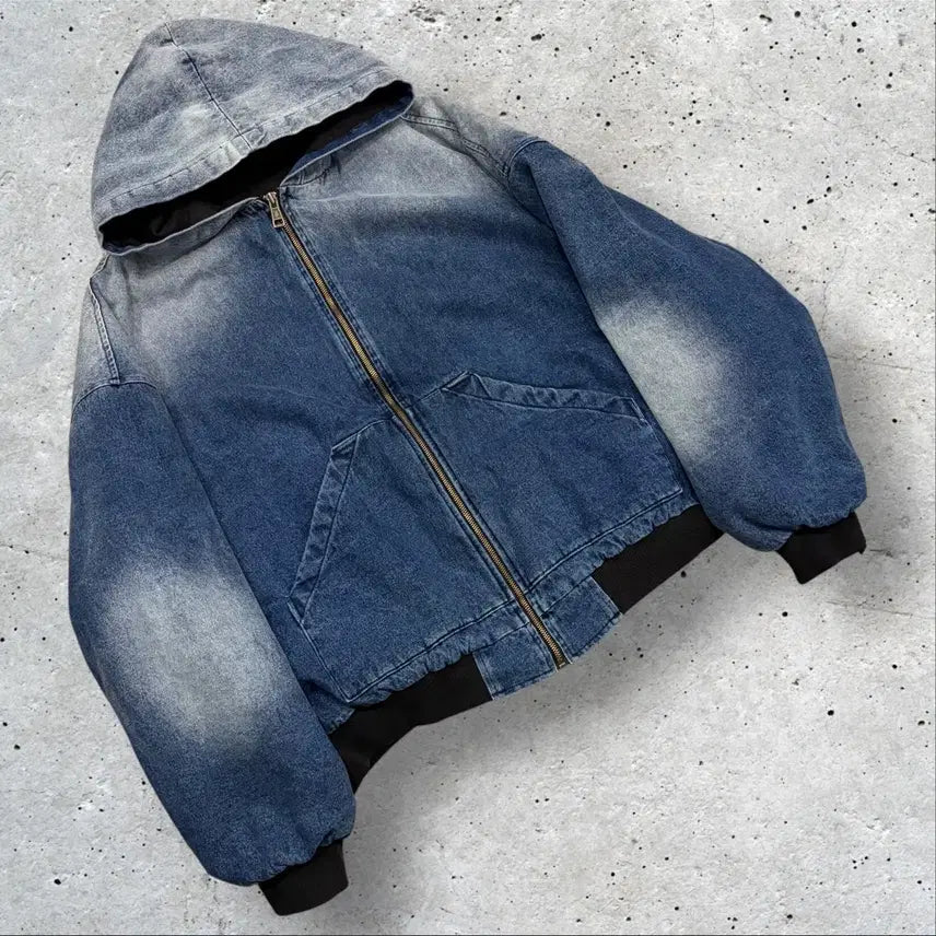 [BUNJANG] GLAMOUR Washed Denim Hooded Work Jacket / GLAMOUR 워싱 데님 후드 집업 워크 자켓 D39