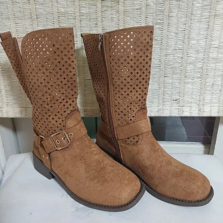 [BUNJANG] Suede Punched Brown Long Boots 245 / 새제품)스웨이드 펀칭 브라운 롱부츠245