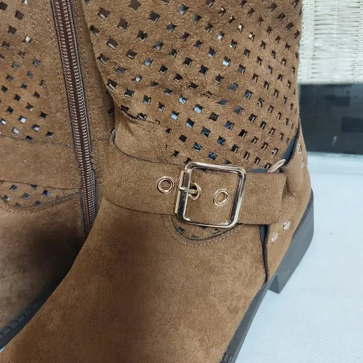 [BUNJANG] Suede Punched Brown Long Boots 245 / 새제품)스웨이드 펀칭 브라운 롱부츠245