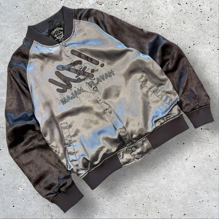 [BUNJANG] Mazaplava Embroidered Big Logo Shiny Souvenir Jacket / [100] 마자플라바 자수 빅로고 유광 스카쟌 자켓 D51