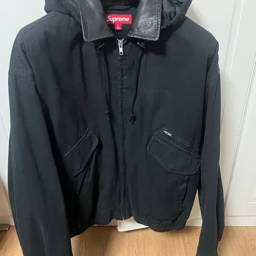 [BUNJANG] L Supreme Leather Collar Utility Jacket - Black / L슈프림 레더 칼라 유틸리티 자켓 블랙 - 23FW