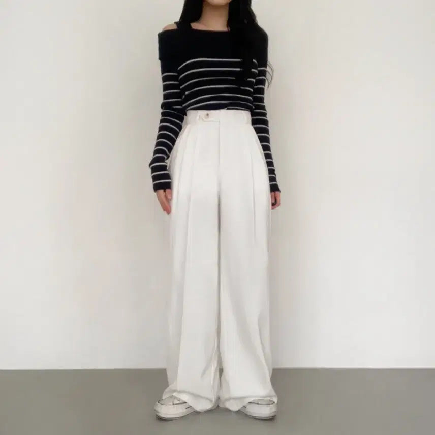 [BUNJANG] Two Pleat Wide Slacks White M / 투핀턱 와이드 슬랙스 화이트M