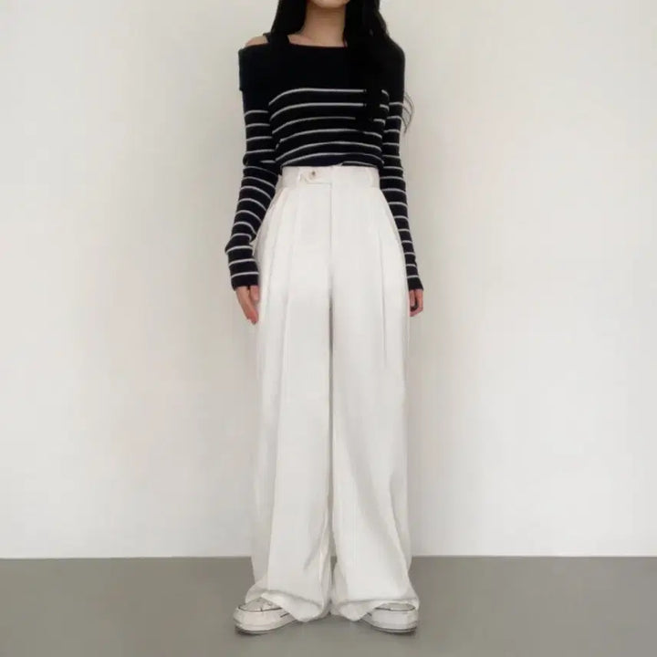 [BUNJANG] Two Pleat Wide Slacks White M / 투핀턱 와이드 슬랙스 화이트M