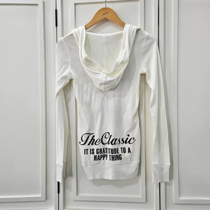 [BUNJANG] Witty &amp; Pitty Classic Lettering Long Hoodie T-shirt / 화이트 후드 롱티셔츠 프린팅