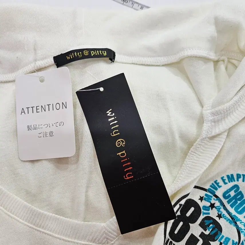 [BUNJANG] Witty &amp; Pitty Classic Lettering Long Hoodie T-shirt / 화이트 후드 롱티셔츠 프린팅