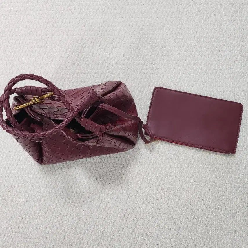 [BUNJANG] Burgundy Bag and Card Wallet Set / 버건디 가방 + 카드지갑 세트