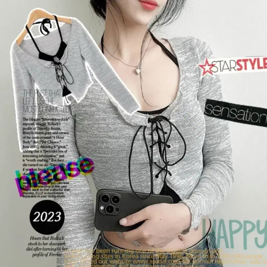 [BUNJANG] Avely Crop Eyelet See-through Top / 에이블리 크롭 아일렛 시스루
