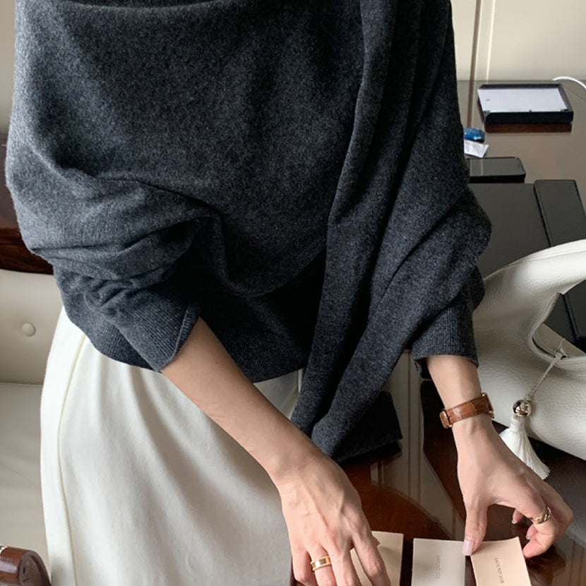 [BUNJANG] Around U Hour Shoulder Cashmere Knit Charcoal F / 어라운드율 아워숄캐시니트 차콜 F 새상품