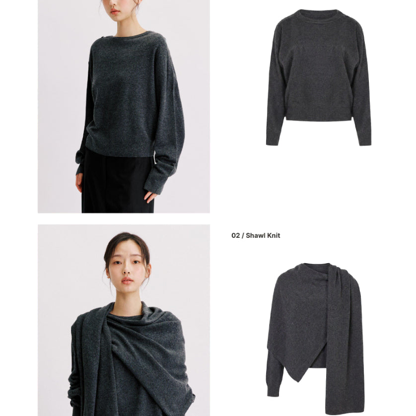 [BUNJANG] Around U Hour Shoulder Cashmere Knit Charcoal F / 어라운드율 아워숄캐시니트 차콜 F 새상품