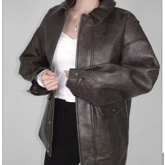 [BUNJANG] Pale Jade Brown Leather Jacket / 페일제이드 브라운 레더 자켓