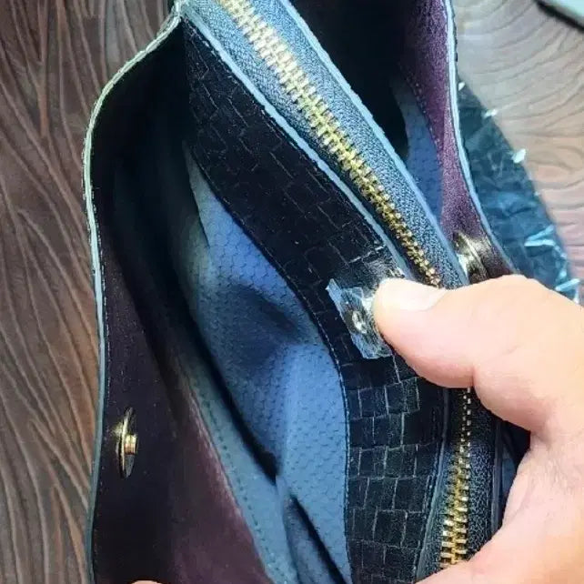 [BUNJANG] Black Leather Weaving Bucket Tote Bag / 블랙 가죽 위빙 버킷백 토트백