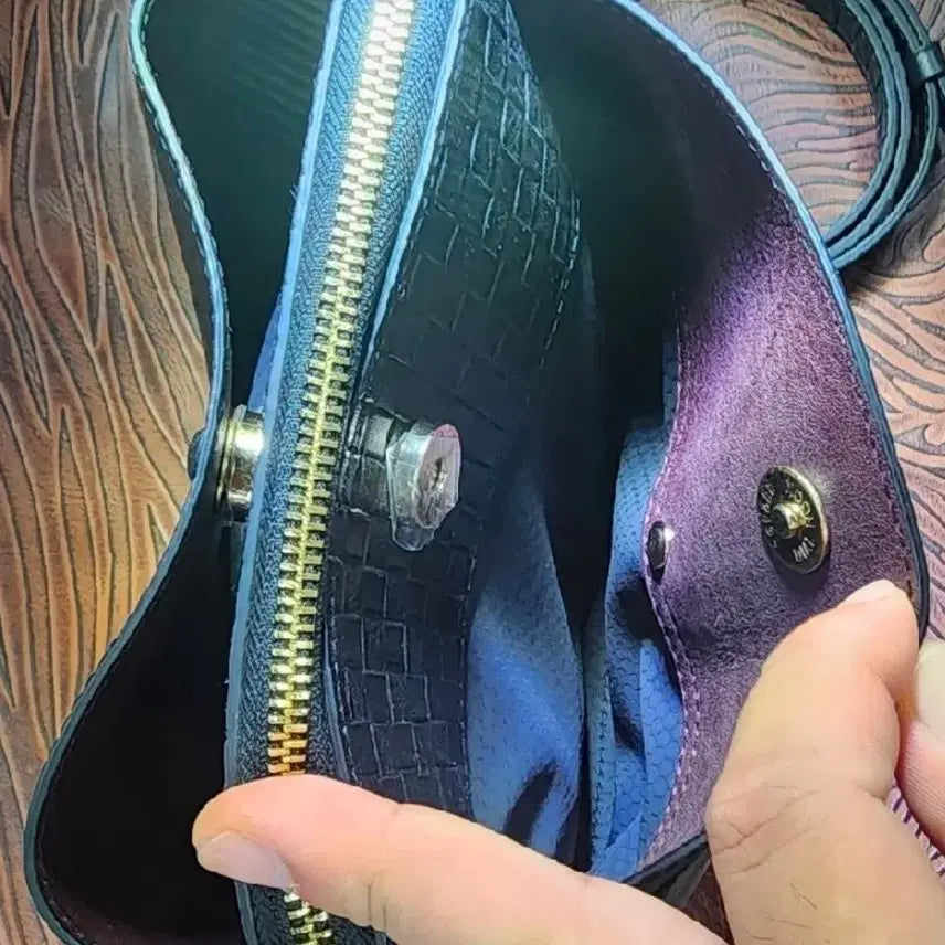 [BUNJANG] Black Leather Weaving Bucket Tote Bag / 블랙 가죽 위빙 버킷백 토트백