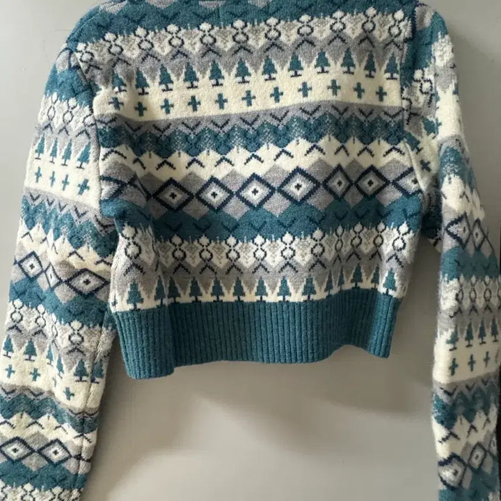 [BUNJANG] Kirsh Fair Isle Crop Cardigan - Blue / 키르시 페어아일 크롭 가디건 아이브착용