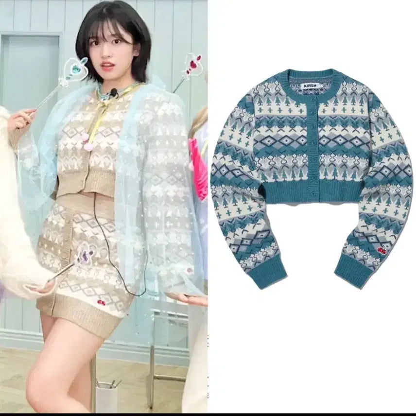 [BUNJANG] Kirsh Fair Isle Crop Cardigan - Blue / 키르시 페어아일 크롭 가디건 아이브착용