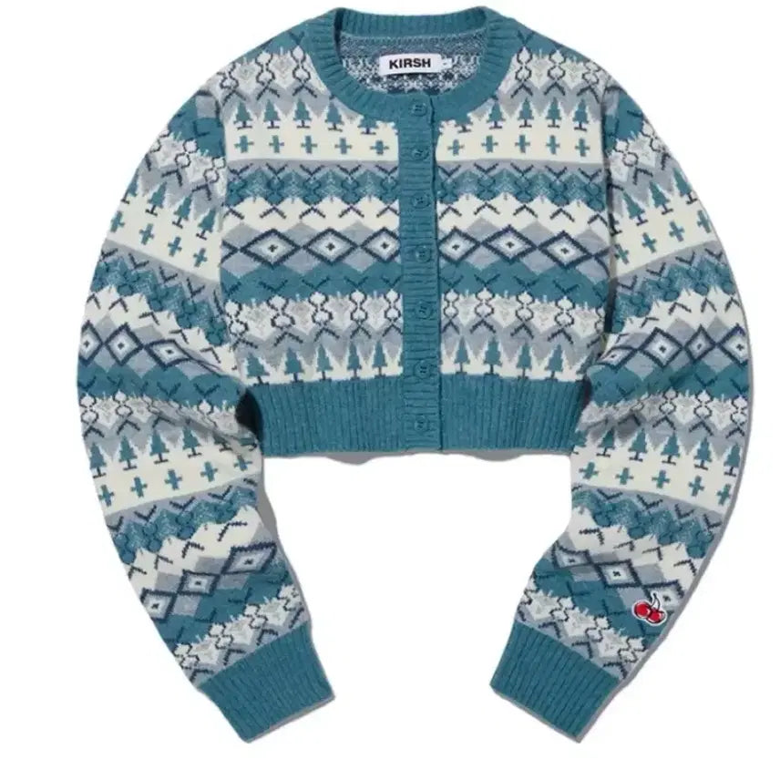 [BUNJANG] Kirsh Fair Isle Crop Cardigan - Blue / 키르시 페어아일 크롭 가디건 아이브착용