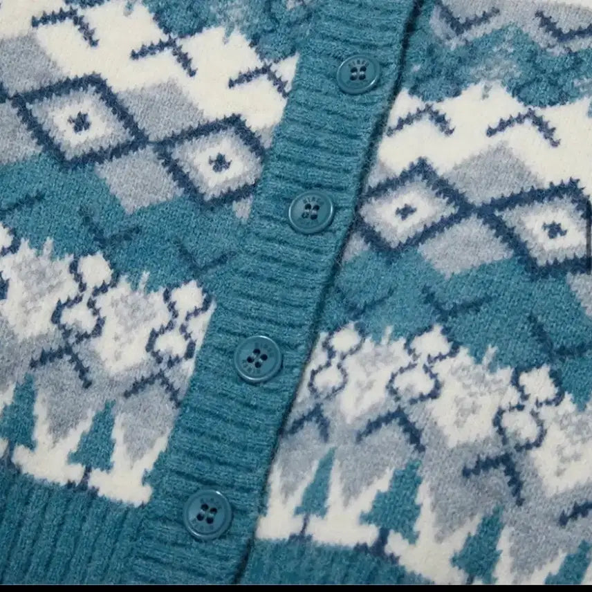 [BUNJANG] Kirsh Fair Isle Crop Cardigan - Blue / 키르시 페어아일 크롭 가디건 아이브착용