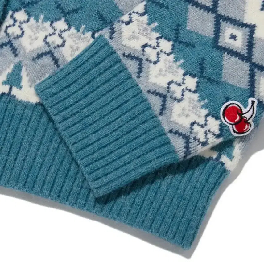 [BUNJANG] Kirsh Fair Isle Crop Cardigan - Blue / 키르시 페어아일 크롭 가디건 아이브착용
