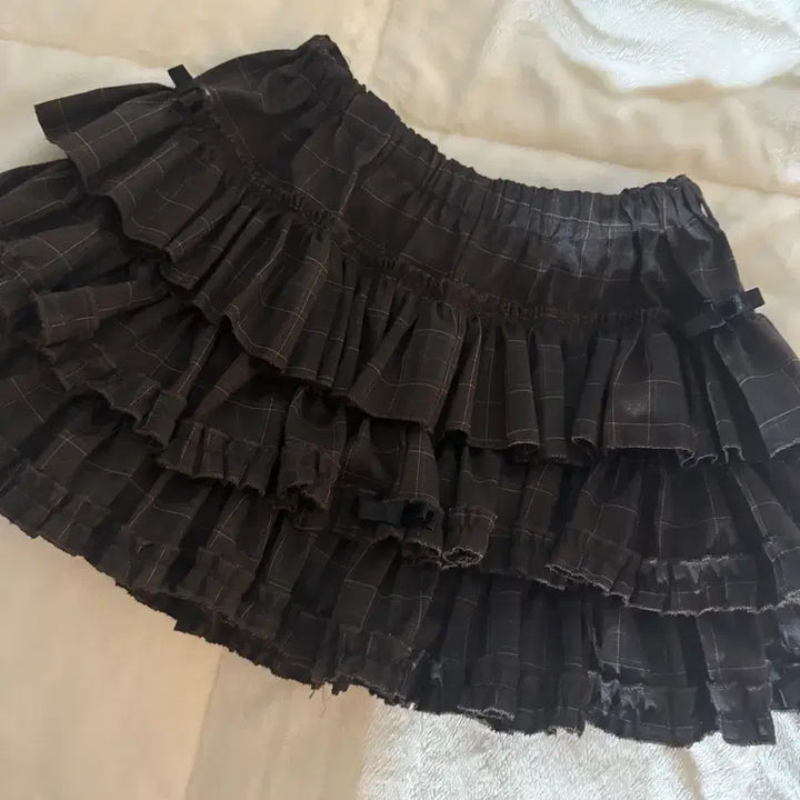[BUNJANG] Latte Gyaru Brown Check Frill Skirt / 라떼갸루 히메갸루 프릴 스커트